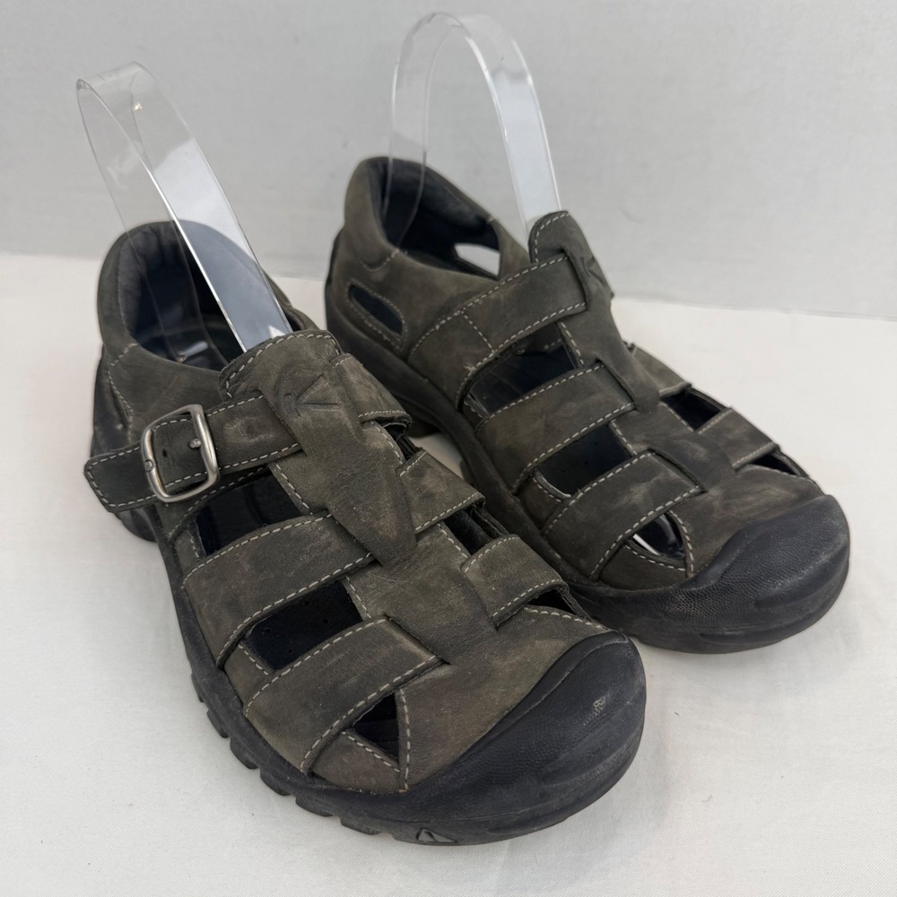Keen Womens Fisherman Sandals Buckle Caged Nubuck Leather Olive Gray 6.5 XT-110